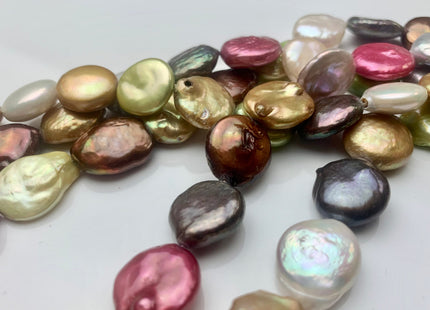12 mm Mixed Color Coin Freshwater Pearl Beads Genuine Mixed White Pink Gray Gold Bronze Copper Green Brown Coin Pearl 31 Pieces #P1586