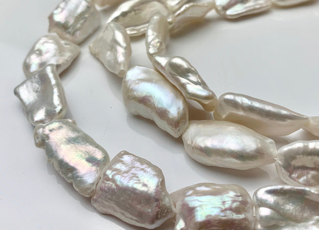 13-16x15-25 mm AAAA Natural White Biwa Stick Freshwater Pearls Beads Genuine High Luster Rare white Thick Biwa Freshwater Pearls #P1493