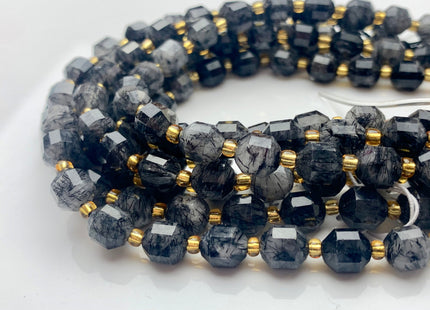 7x8mm AAA Half Strand Faceted Energy Prism Cut Black Rutilated Rutile Quartz Gemstone Genuine Double Terminated Points Black Quartz #3622