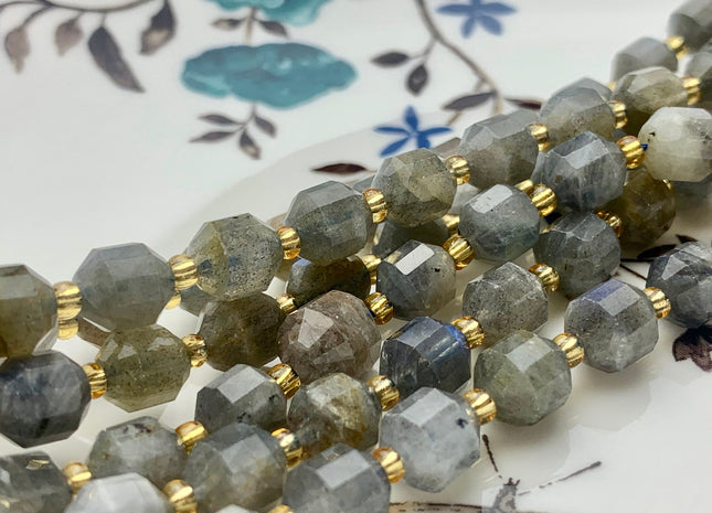 7x8mm Faceted Energy Prism Cut Labradorite Gemstone Genuine Double Terminated Points Gray Labradorite Beads 39 Pieces #3657