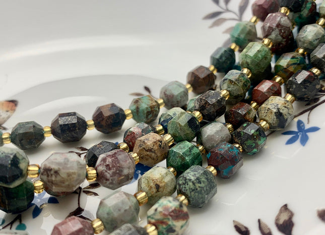 8x9mm Half Strand Faceted Energy Prism Cut Turquoise Gemstone Genuine Double Terminated Points Natural Chrysocolla Beads 18 Pieces #3659