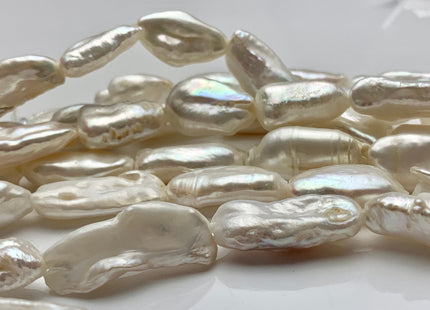 10-12x20-22 mm AAA Half Strand Large Hole White Biwa Stick Freshwater Pearl Beads Hole Size 2.2 mm Genuine Jumbo Biwa Stick #717