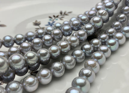 8 mm AAA Extra Shiny Gray Color Perfect Round Freshwater Pearls Bridal Beads 1.2mm 1.5mm 2.1mm Large Hole High Luster 52 Pieces #P1479