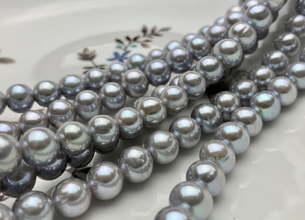 8 mm AAA Extra Shiny Gray Color Perfect Round Freshwater Pearls Bridal Beads 1.2mm 1.5mm 2.1mm Large Hole High Luster 52 Pieces #P1479