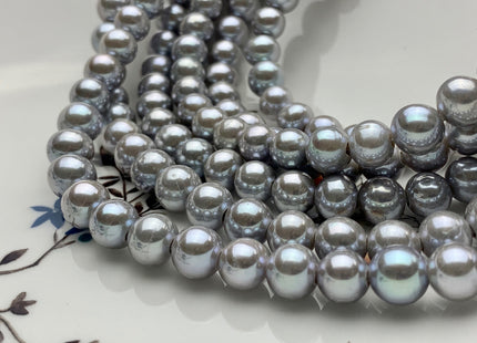 8 mm AAA Extra Shiny Gray Color Perfect Round Freshwater Pearls Bridal Beads 1.2mm 1.5mm 2.1mm Large Hole High Luster 52 Pieces #P1479