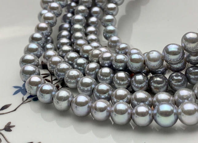8 mm AAA Extra Shiny Gray Color Perfect Round Freshwater Pearls Bridal Beads 1.2mm 1.5mm 2.1mm Large Hole High Luster 52 Pieces #P1479