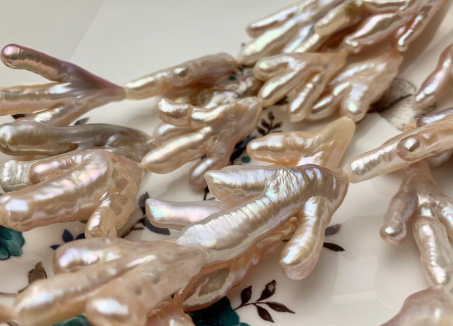 AAA Rare Chicken Feet Shape Genuine Freshwater Pearl Beads Natural Mauve Pink Color, High Luster Limited Biwa Pearl Beads 10 Pieces #P1473