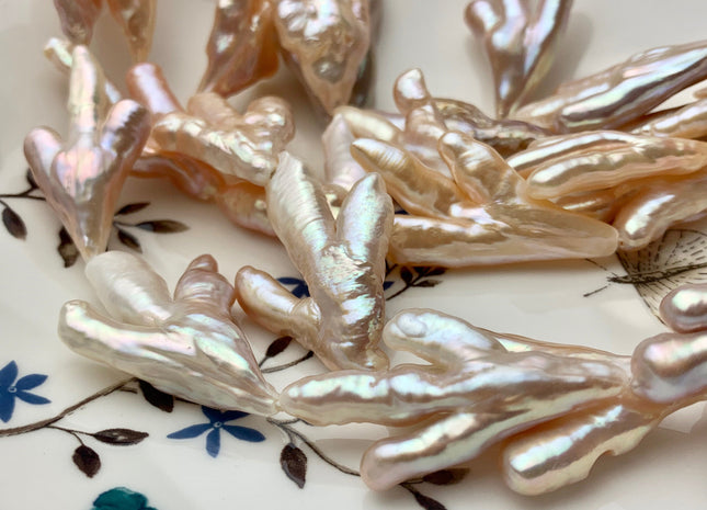 AAA Rare Chicken Feet Shape Genuine Freshwater Pearl Beads Natural Mauve Pink Color, High Luster Limited Biwa Pearl Beads 10 Pieces #P1473