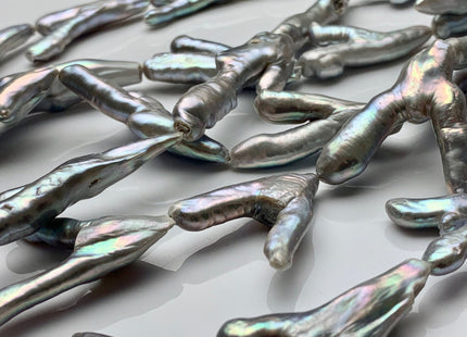 15-20x36-40 mm Rare Chicken Feet Shape Genuine Freshwater Pearl Beads High Luster Gray Color Limited Edition Pearls 11-12 Pieces #P1477