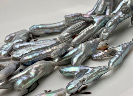 15-20x36-40 mm Rare Chicken Feet Shape Genuine Freshwater Pearl Beads High Luster Gray Color Limited Edition Pearls 11-12 Pieces #P1477