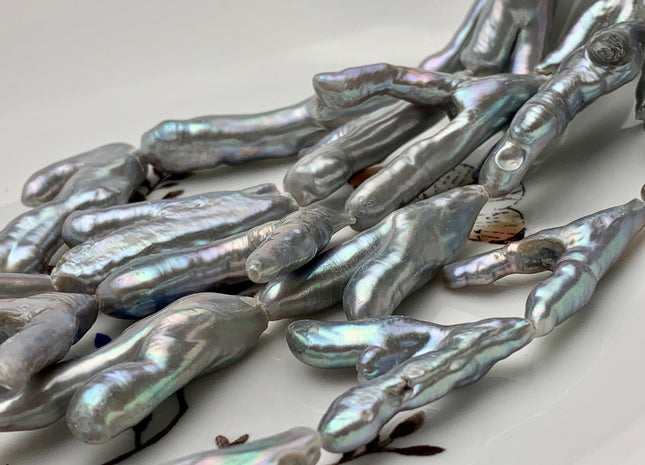 15-20x36-40 mm Rare Chicken Feet Shape Genuine Freshwater Pearl Beads High Luster Gray Color Limited Edition Pearls 11-12 Pieces #P1477