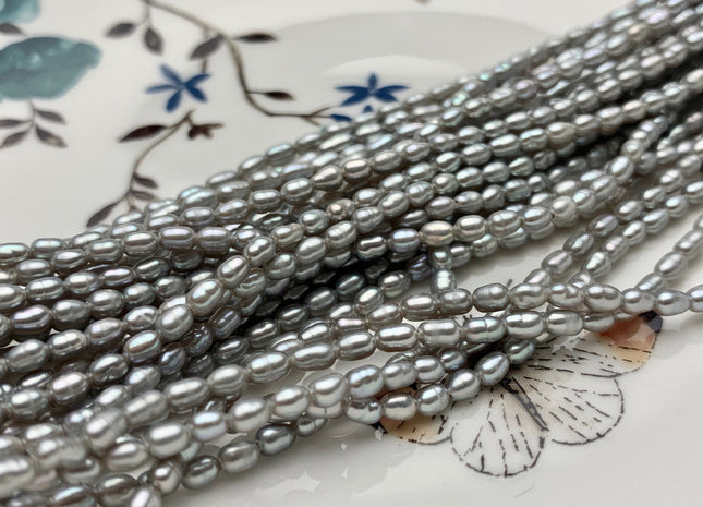 2.5x4 mm AA Gray Rice Tiny Seed Freshwater Pearls High Luster Very Rare Genuine Gray Natural Rice Freshwater Pearls 82-100 Beads #P1481