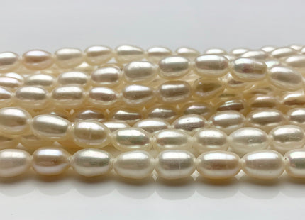 6x8-10mm AA Half Strand Natural White Long Oval/Rice Genuine Large Hole Freshwater Pearl Hole Size 1.2mm 1.5mm 22 Beads #P1482