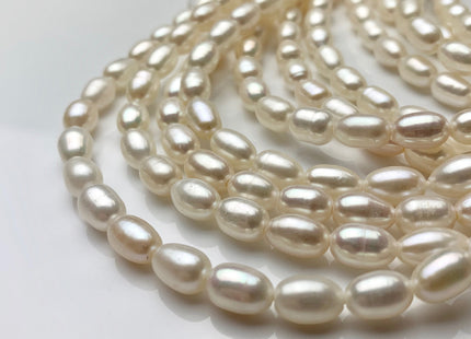 6x8-10mm AA Half Strand Natural White Long Oval/Rice Genuine Large Hole Freshwater Pearl Hole Size 1.2mm 1.5mm 22 Beads #P1482