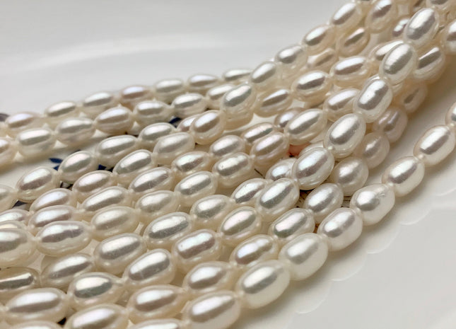 6x8-10mm AA Half Strand Natural White Long Oval/Rice Genuine Large Hole Freshwater Pearl Hole Size 1.2mm 1.5mm 22 Beads #P1482