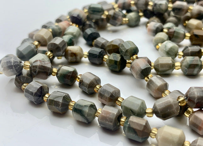 7x8mm Faceted Energy Prism Cut Coffee Jasper Gemstone Genuine Double Terminated Points Gray Brown Color Jasper Beads 40 Pieces #3654