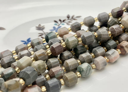 7x8mm Faceted Energy Prism Cut Coffee Jasper Gemstone Genuine Double Terminated Points Gray Brown Color Jasper Beads 40 Pieces #3654