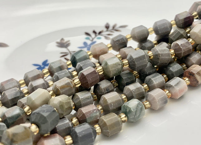 7x8mm Faceted Energy Prism Cut Coffee Jasper Gemstone Genuine Double Terminated Points Gray Brown Color Jasper Beads 40 Pieces #3654