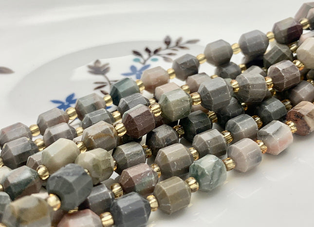 7x8mm Faceted Energy Prism Cut Coffee Jasper Gemstone Genuine Double Terminated Points Gray Brown Color Jasper Beads 40 Pieces #3654