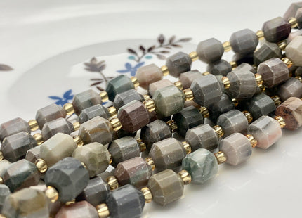 7x8mm Faceted Energy Prism Cut Coffee Jasper Gemstone Genuine Double Terminated Points Gray Brown Color Jasper Beads 40 Pieces #3654