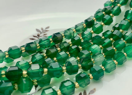 7x8mm Faceted Energy Prism Cut Agate Gemstone Genuine Double Terminated Points Emerald Green Color Agate Beads 38 Pieces #3661