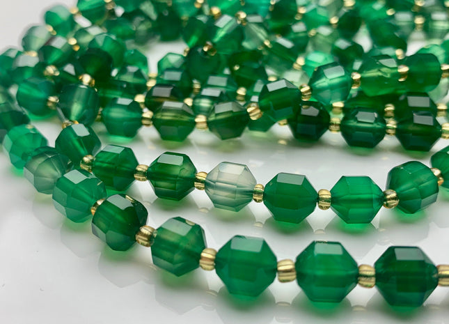 7x8mm Faceted Energy Prism Cut Agate Gemstone Genuine Double Terminated Points Emerald Green Color Agate Beads 38 Pieces #3661