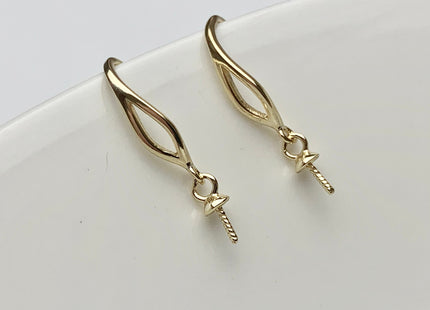 One Pair 925 Sterling Silver/Gold Simple Hook Earring Setting Genuine 925 Sterling Silver Earring Hook Finding For Half Drilled Pearl #10092
