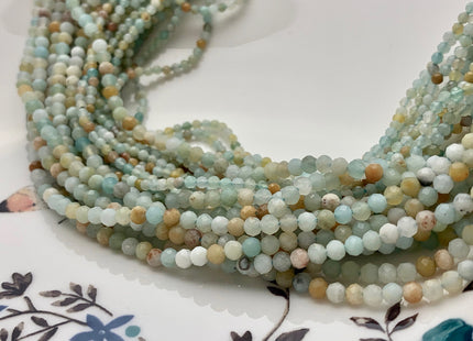 2mm 3mm 4mm Faceted Round Natural Amazonite Gemstone Beads Natural Blue Green Color Tiny Amazonite Beads 15.5 Inches #3677