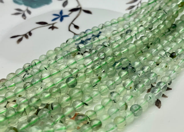 4mm Smooth Round Translucent Green Color Prehnite Beads Genuine Light Green Prehnite Gemstone Beads 15.5 Inches Strand #3679