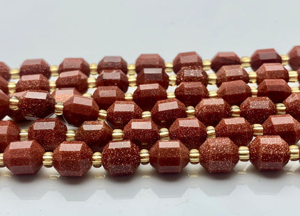 7x8mm Faceted Energy Prism Cut Sand Stone Gemstone Genuine Double Terminated Points Brown Gold Color Sand Stone Beads 42 Pieces #3676