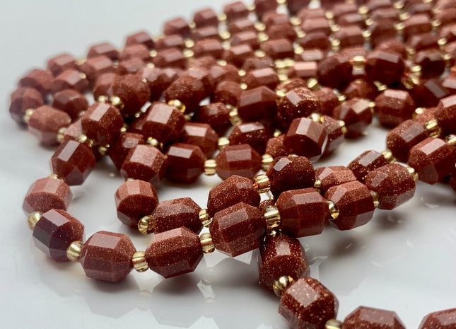 7x8mm Faceted Energy Prism Cut Sand Stone Gemstone Genuine Double Terminated Points Brown Gold Color Sand Stone Beads 42 Pieces #3676