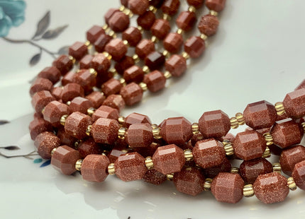 7x8mm Faceted Energy Prism Cut Sand Stone Gemstone Genuine Double Terminated Points Brown Gold Color Sand Stone Beads 42 Pieces #3676