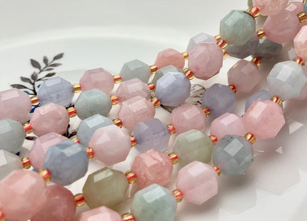 9x10mm 11x12mm AAA Half Strand Faceted Energy Prism Cut Morganite Gemstone Genuine Double Terminated Points Multi Color Morganite Bead #3665