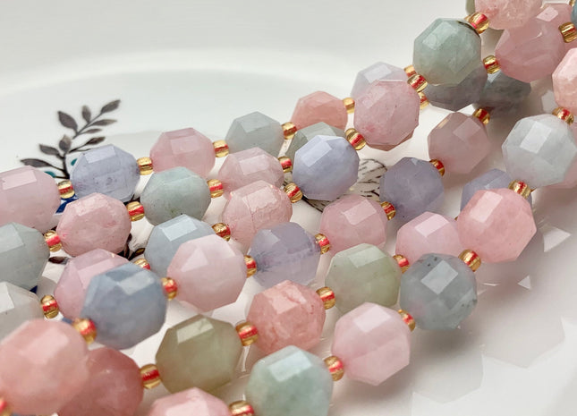 9x10mm 11x12mm AAA Half Strand Faceted Energy Prism Cut Morganite Gemstone Genuine Double Terminated Points Multi Color Morganite Bead #3665