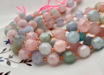 9x10mm 11x12mm AAA Half Strand Faceted Energy Prism Cut Morganite Gemstone Genuine Double Terminated Points Multi Color Morganite Bead #3665