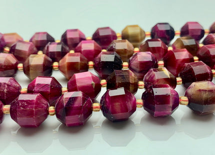 11x12mm AAA Half Strand Faceted Energy Prism Cut Tiger Eye Gemstone Genuine Double Terminated Points Pink Tiger Eye Beads 14 Pieces #3671