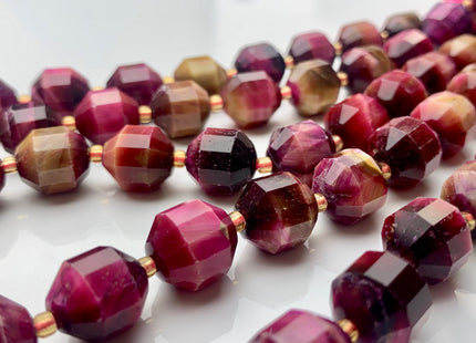 11x12mm AAA Half Strand Faceted Energy Prism Cut Tiger Eye Gemstone Genuine Double Terminated Points Pink Tiger Eye Beads 14 Pieces #3671