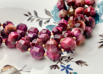 11x12mm AAA Half Strand Faceted Energy Prism Cut Tiger Eye Gemstone Genuine Double Terminated Points Pink Tiger Eye Beads 14 Pieces #3671