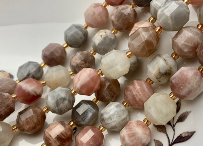 11x12mm Half Strand Faceted Energy Prism Cut Sunstone Gemstone Double Terminated Points Gray Brown Moonstone Beads 13-14 Pieces #3668