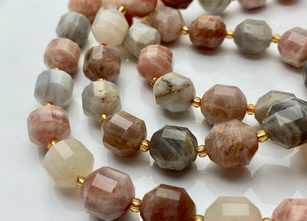 11x12mm Half Strand Faceted Energy Prism Cut Sunstone Gemstone Double Terminated Points Gray Brown Moonstone Beads 13-14 Pieces #3668