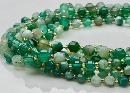 5x6mm 7x8mm Faceted Energy Prism Cut Wave Agate Gemstone Genuine Double Terminated Points Green Color Wave Agate Beads #3669
