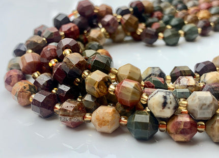 7x8mm AAA Faceted Energy Prism Cut Picasso Jasper Gemstone Genuine Double Terminated Points Red Creek Jasper Beads 39 Pieces #3674