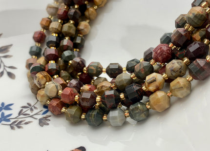 7x8mm AAA Faceted Energy Prism Cut Picasso Jasper Gemstone Genuine Double Terminated Points Red Creek Jasper Beads 39 Pieces #3674