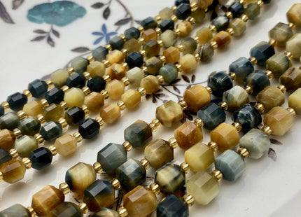 5x6mm 7x8mm AAA Faceted Energy Prism Cut Tiger Eye Gemstone Genuine Double Terminated Points Multi Blue Gray Gold Tiger Eye Beads #3670