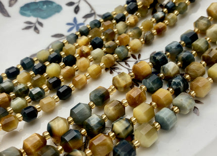 5x6mm 7x8mm AAA Faceted Energy Prism Cut Tiger Eye Gemstone Genuine Double Terminated Points Multi Blue Gray Gold Tiger Eye Beads #3670
