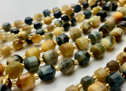 5x6mm 7x8mm AAA Faceted Energy Prism Cut Tiger Eye Gemstone Genuine Double Terminated Points Multi Blue Gray Gold Tiger Eye Beads #3670