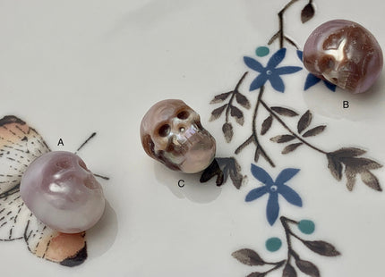One Piece 10-11x12-15mm Hand Carved Skull Freshwater Pearl Beads Genuine Natural Top Half Drilled Mauve Pearl For DIY Earring Pendant #P1494