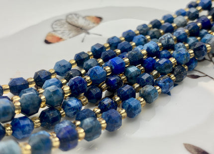 5x6mm Faceted Energy Prism Cut Lapis Gemstone Genuine Double Terminated Points Blue Color Lapis Beads 49 Pieces #3672