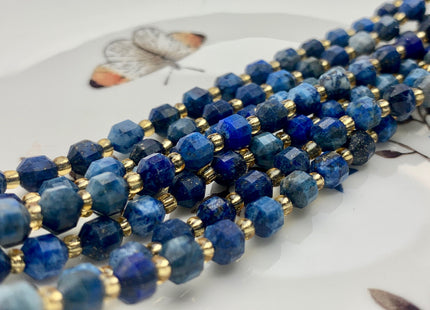 5x6mm Faceted Energy Prism Cut Lapis Gemstone Genuine Double Terminated Points Blue Color Lapis Beads 49 Pieces #3672