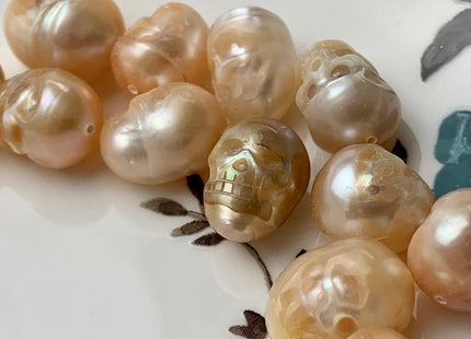One Piece 8-11x10-15mm Hand Carved Skull Freshwater Pearl Beads Genuine Natural Pink Top Half Drilled Pearl For DIY Earring Pendant #P1496